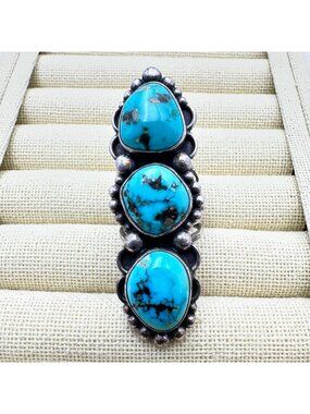 Vintage Native American KB Blue Turquoise Sterling Silver Ring Size 8 Mens Women